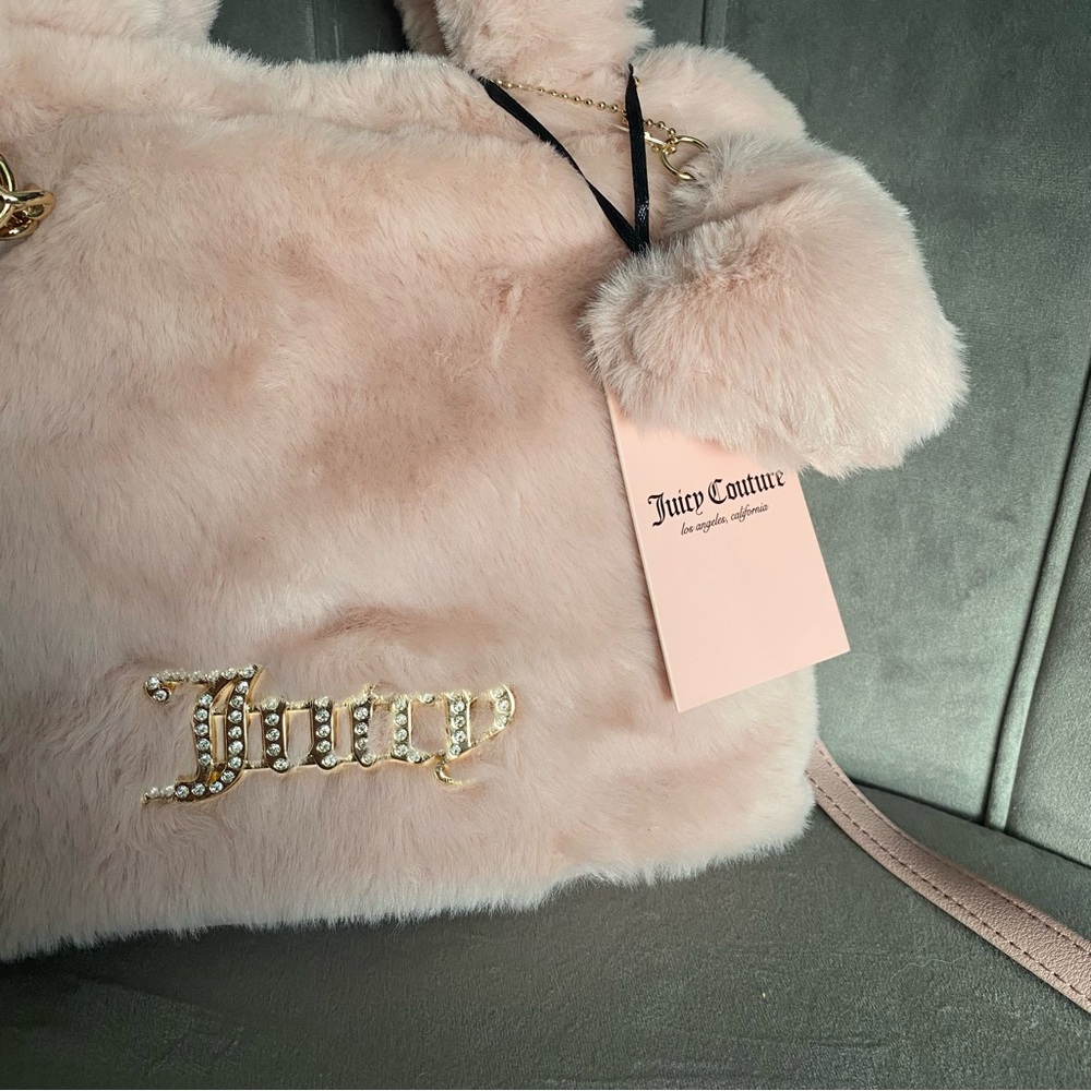 NWT Juicy Couture pink blush fuzzy mini tote crossbody purse - Picture 2 of 4